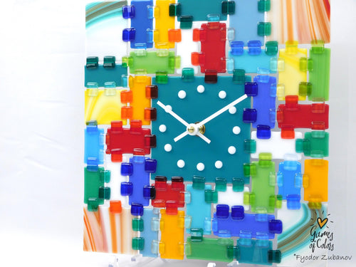 Wall Clock Rectangular Fantasy - Turquoise Morning; decorative clock; glass art; battery powered; analog display