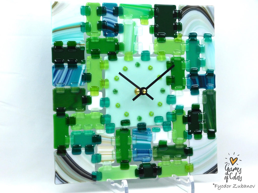 Wall Clock Rectangular Fantasy - Summer Silence; Square clock; analog display; silent clock; blue-green accent
