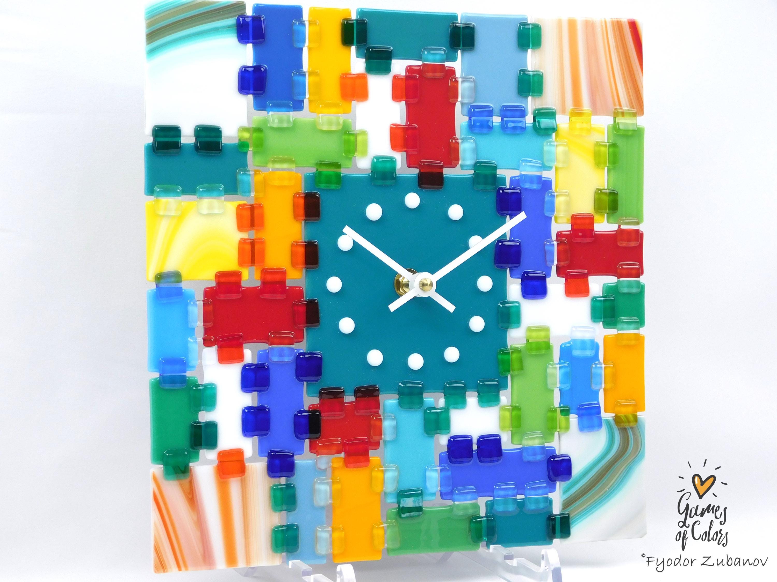 Wall Clock Rectangular Fantasy - Turquoise Morning; decorative clock; glass art; battery powered; analog display