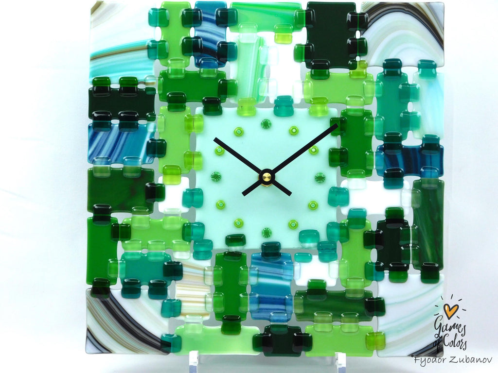 Wall Clock Rectangular Fantasy - Summer Silence; Square clock; analog display; silent clock; blue-green accent