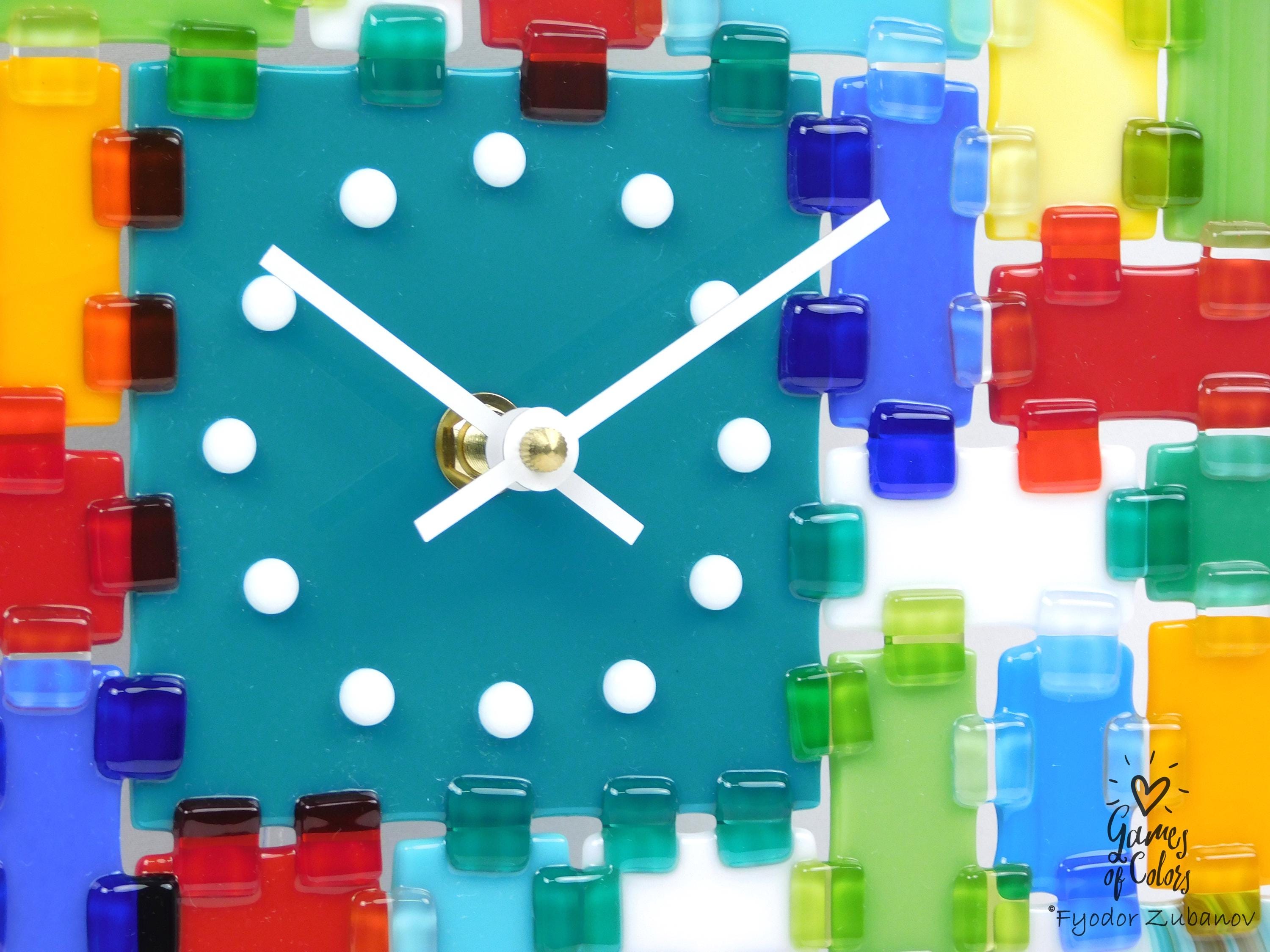 Wall Clock Rectangular Fantasy - Turquoise Morning; decorative clock; glass art; battery powered; analog display