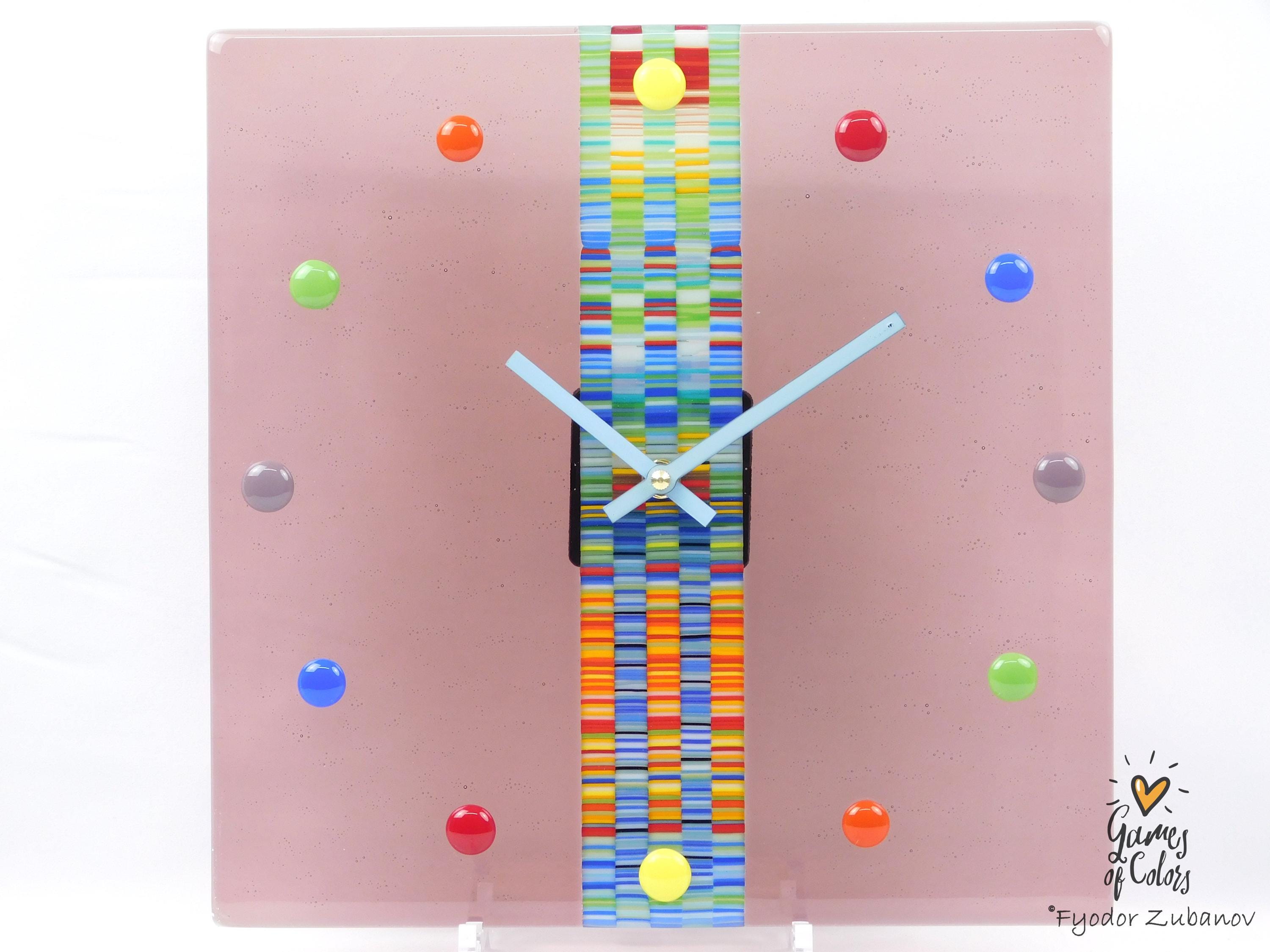 A decorative wall clock "Sweet candy. Cranberry juice"; Square clock; quartz clock; battery powered; art glass; Violet;