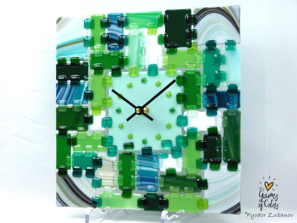 Wall Clock Rectangular Fantasy - Summer Silence; Square clock; analog display; silent clock; blue-green accent