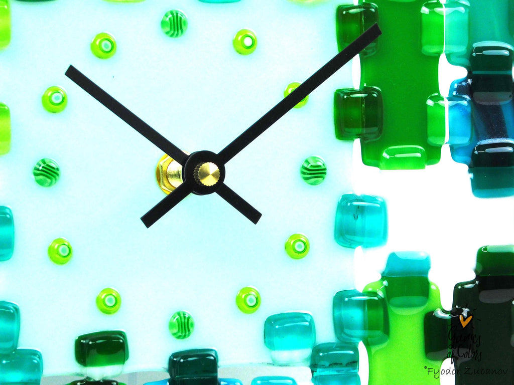 Wall Clock Rectangular Fantasy - Summer Silence; Square clock; analog display; silent clock; blue-green accent