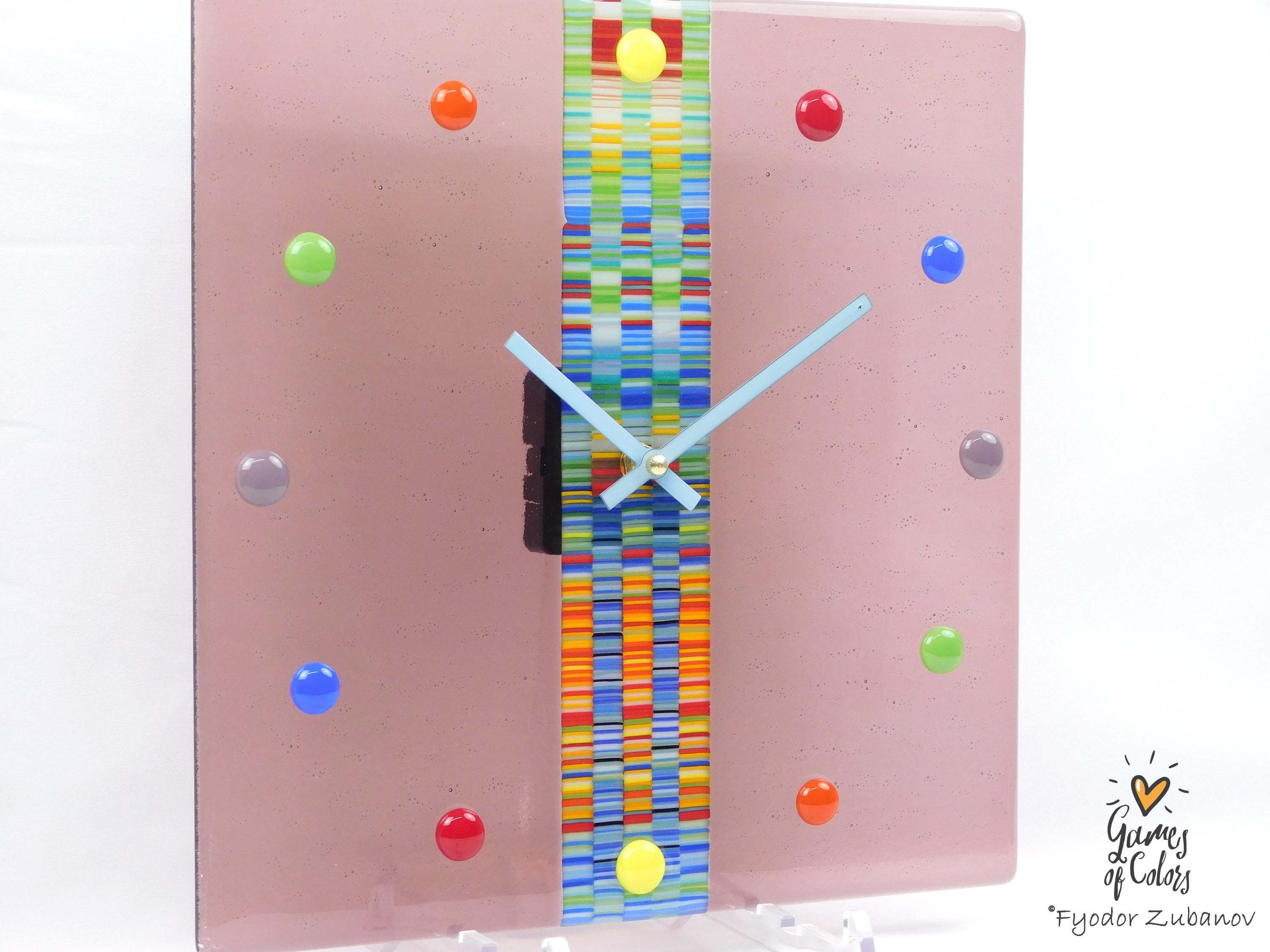 A decorative wall clock "Sweet candy. Cranberry juice"; Square clock; quartz clock; battery powered; art glass; Violet;
